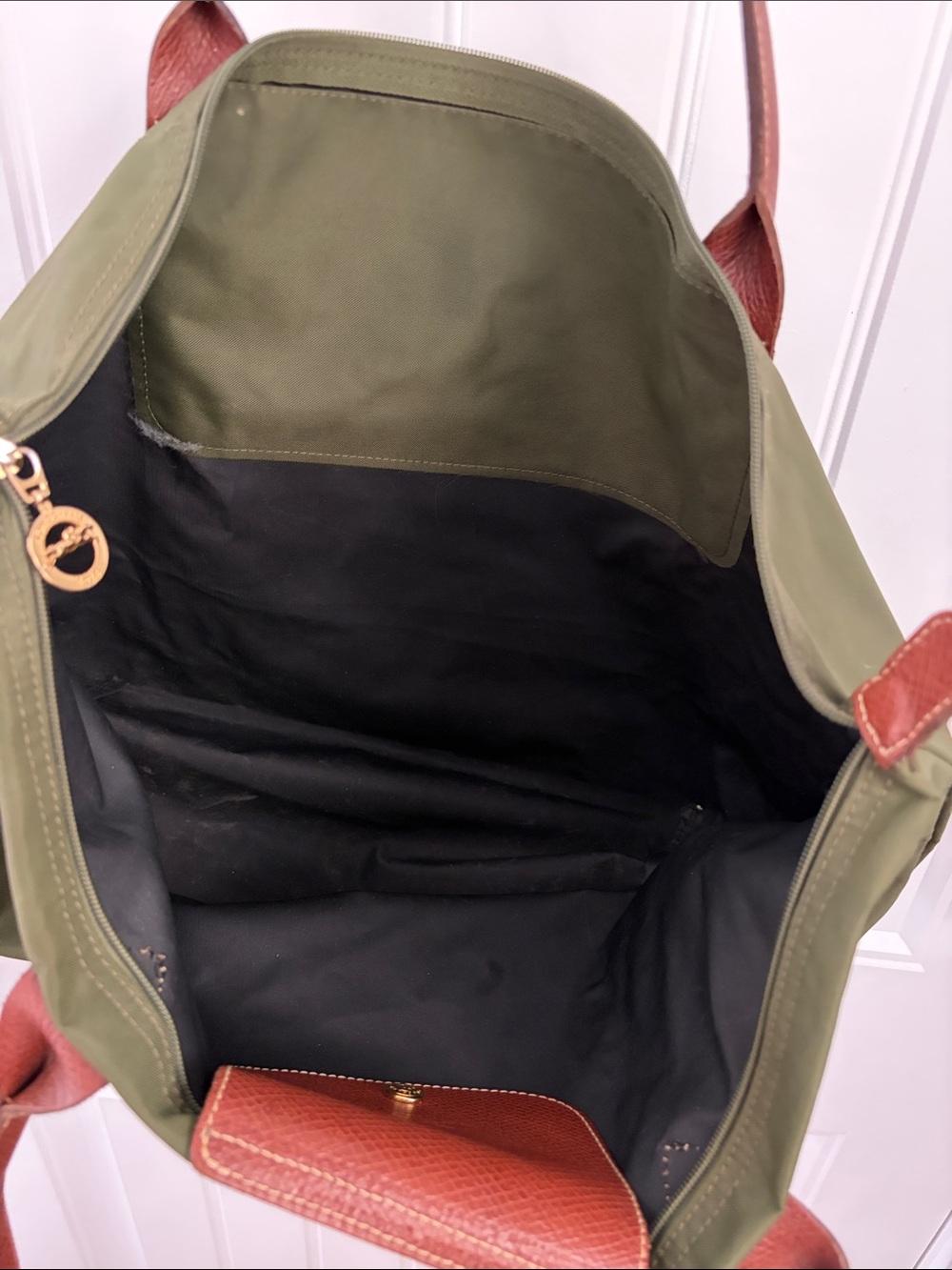Longchamp Le Pliage Tote with Brown Leather Trim - Picture 5 of 6